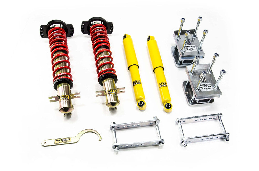 MTSGWVW84 Street Coilover Kit w/ Camber Adjust Top Mounts (Gold) for Volkswagen CADDY I (14)